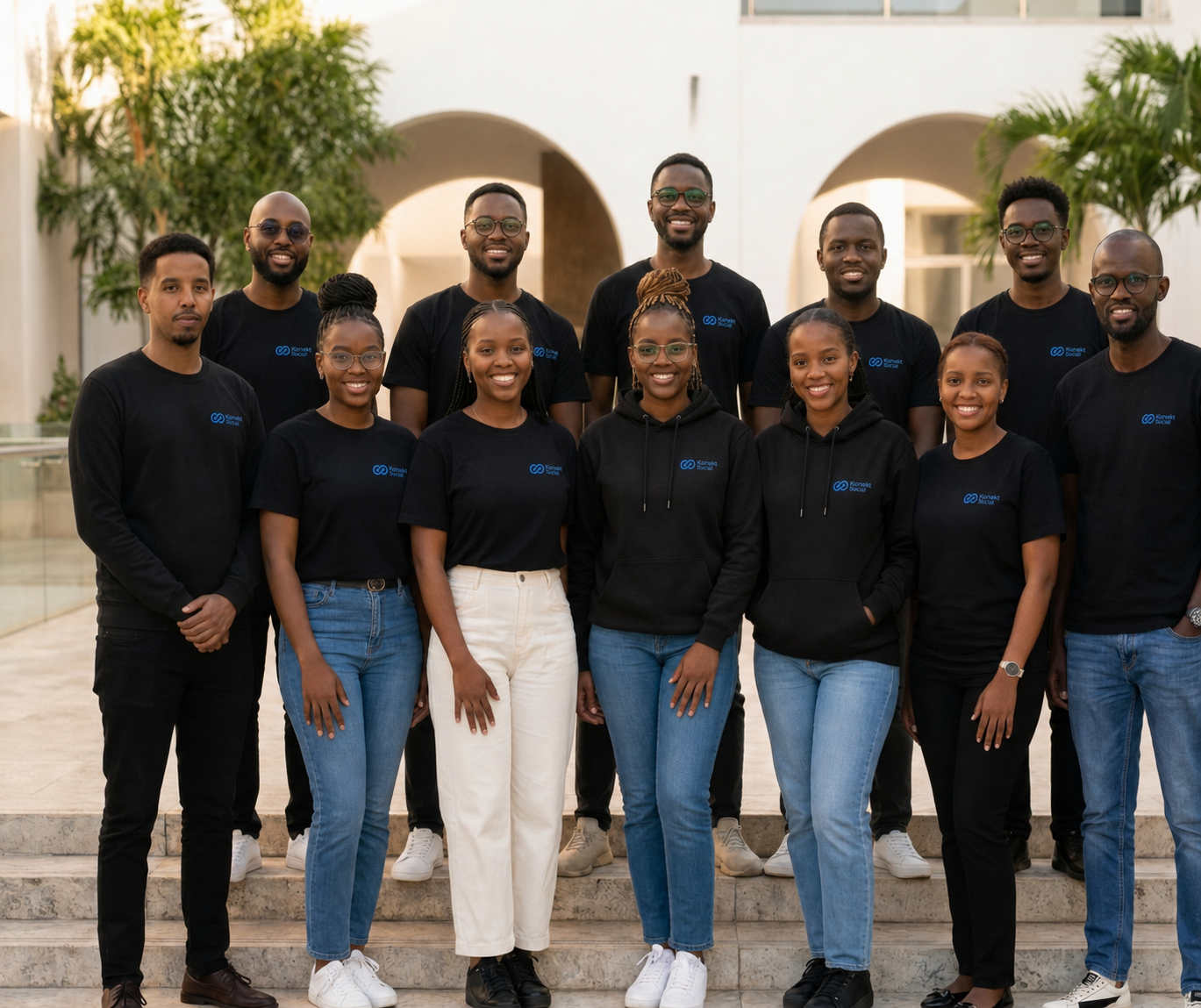 The Konekt Social team standing together, wearing branded hoodies